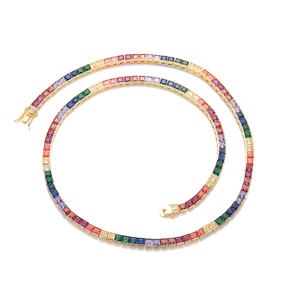 Multicolor Square Zirconia Tennis Chain Bracelet, Unisex Hip Hop Style product image