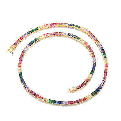 Multicolor Square Zirconia Tennis Chain Bracelet, Unisex Hip Hop Style