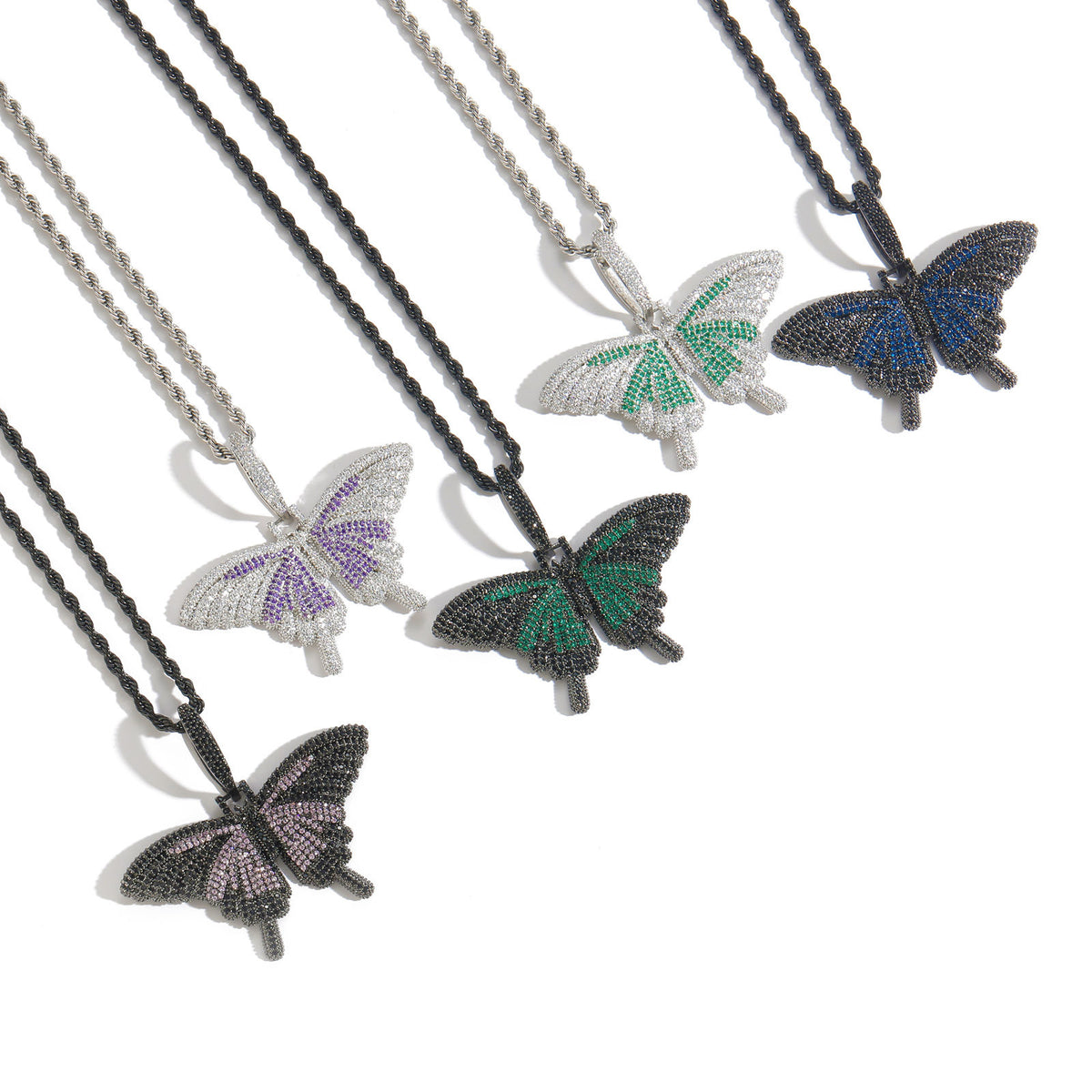 Hip Hop Light Luxury Butterfly Cubic Zirconia Pendant Necklace for Men and Women product image