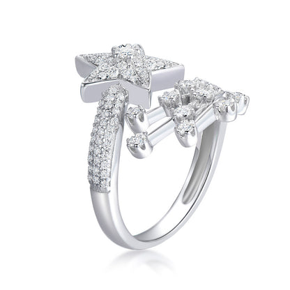 Moissanite Star Open Ring for Women, Silver Comet Celestial Ring