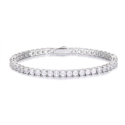 Unisex Iced Out 5mm Tennis Bracelet with Round Cubic Zirconia in White Gold Tone