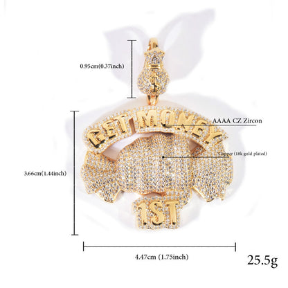 Iced Out Money Bag Pendant Necklace for Men
