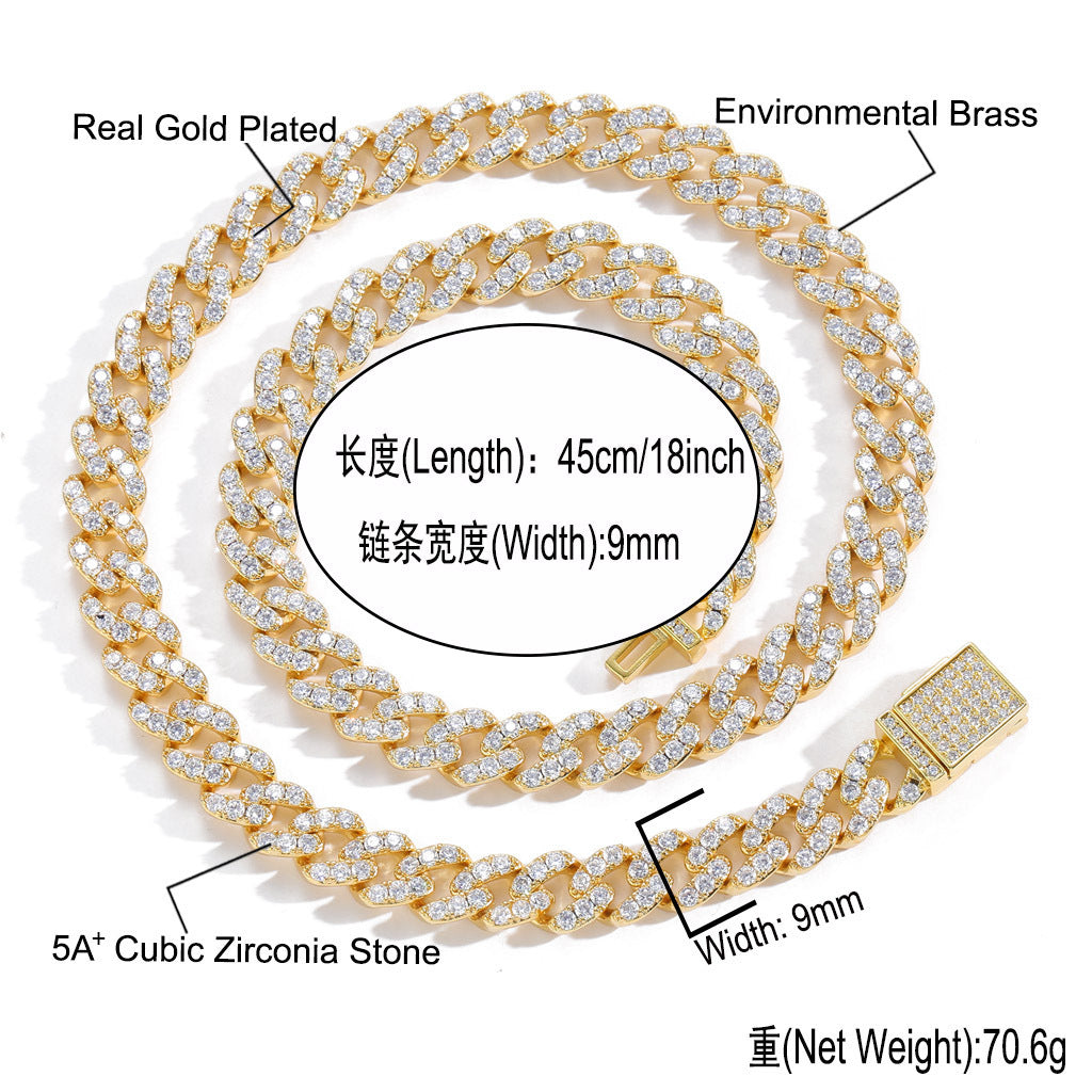 Hip Hop Diamond Shape Cuban Link Cubic Zirconia Necklace for Men