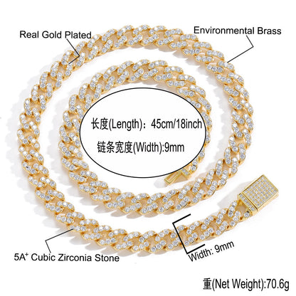 Hip Hop Diamond Shape Cuban Link Cubic Zirconia Necklace for Men