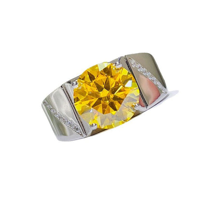 Men's Yellow Moissanite Ring 5 Carat & 10 Carat Wide Band Halo Style Ring