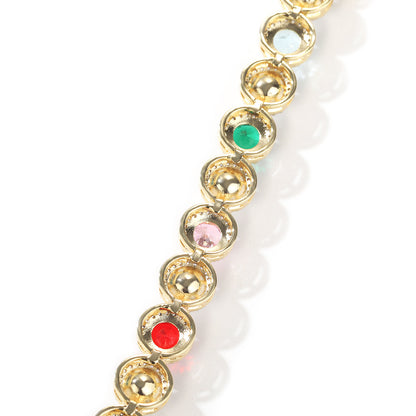Unisex Pearl & Multicolor Crystal Chain Necklace and Bracelet Set in Gold or Silver Tone