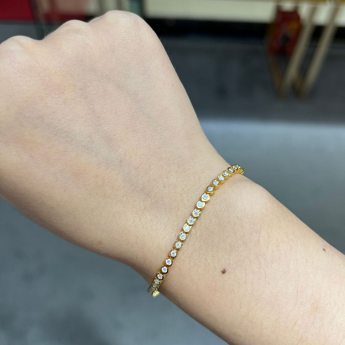Moissanite Tennis Bracelet, S925 Sterling Silver, 18k Gold-Plated, Slim Stackable Bracelet product image