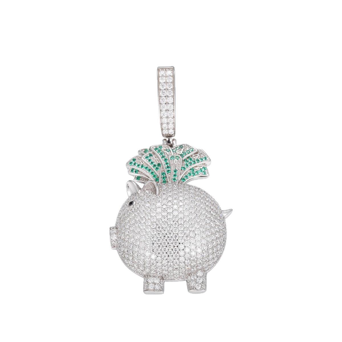 925 Silver Moissanite Iced Out Pig Money Pendant Necklace product image