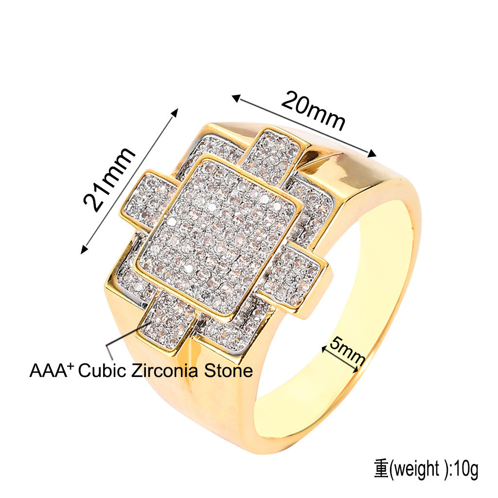 Hip Hop Geometric Cubic Zirconia Ring for Men