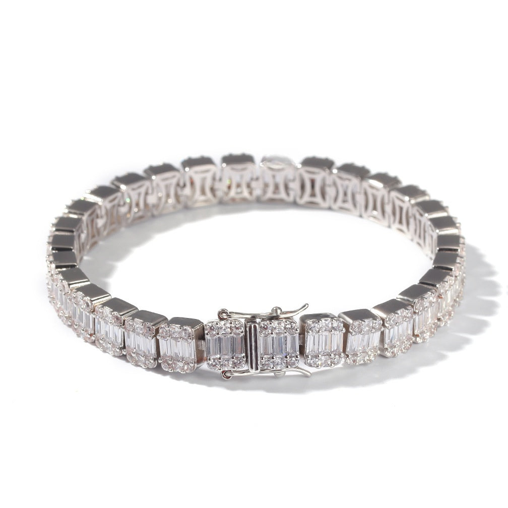 Men’s Iced Out Baguette Cut Bracelet - Gold or Silver Tone Copper Chain Bracelet, 7 Inch / 8 Inch product image