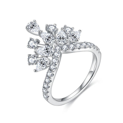 Moissanite Crown Halo Ring, S925 Silver 18K Gold Plated Tiara Stackable Ring for Women