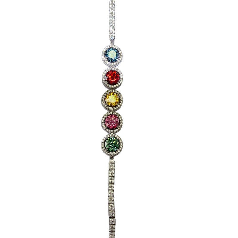 5 Carat Colored Moissanite Tennis Bracelet with Halo Round Stones for Evening, Wedding & Dressy Wear product image