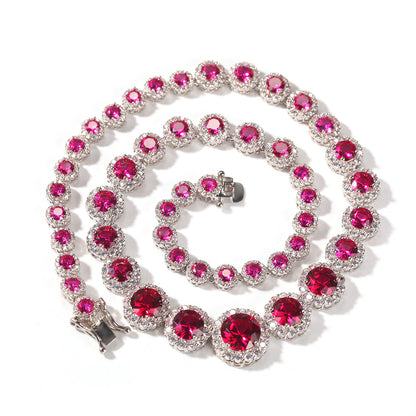 Unisex Round Cubic Zirconia Statement Necklace Pendant Chain in Gold or Silver Tone