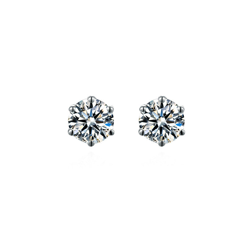 925 Silver Moissanite Stud Earrings, 0.5 Ct D Color, Six-Prong product image