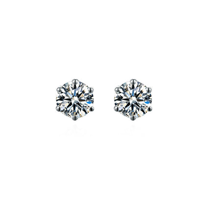 925 Silver Moissanite Stud Earrings, 0.5 Ct D Color, Six-Prong