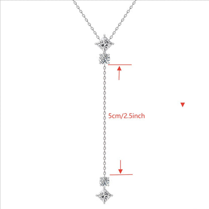 Layered Y Necklace for Women, 18k Gold Plated S925 Silver Crystal Drop