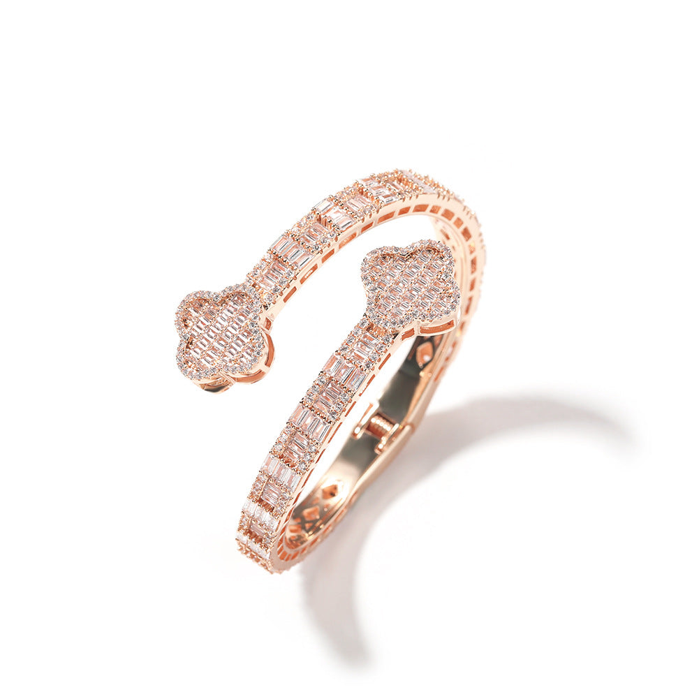 Cubic Zirconia Four-Leaf Clover Cuff Bracelet for Women – Gold, Silver & Rose Gold Statement Bangle product image