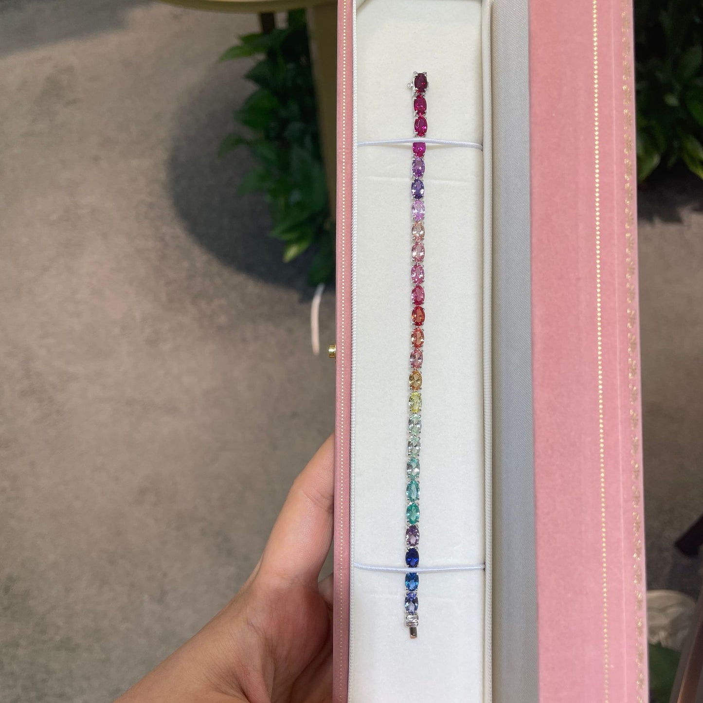 S925 Sterling Silver Rainbow Oval Gemstone Tennis Bracelet product image