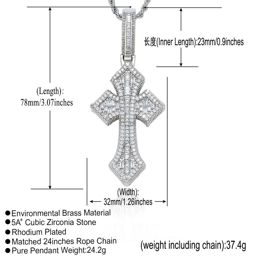 Hip Hop Vintage Cross Copper Pendant Necklace for Men and Women