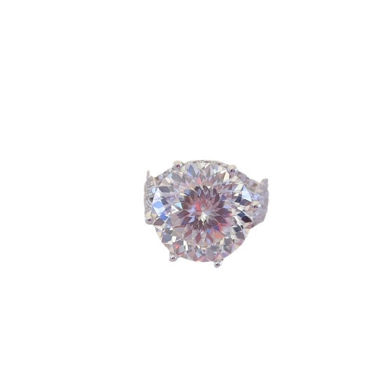10 Carat Round Cut Moissanite Ring for Women, Large Solitaire Engagement Ring with Pavé Band product image