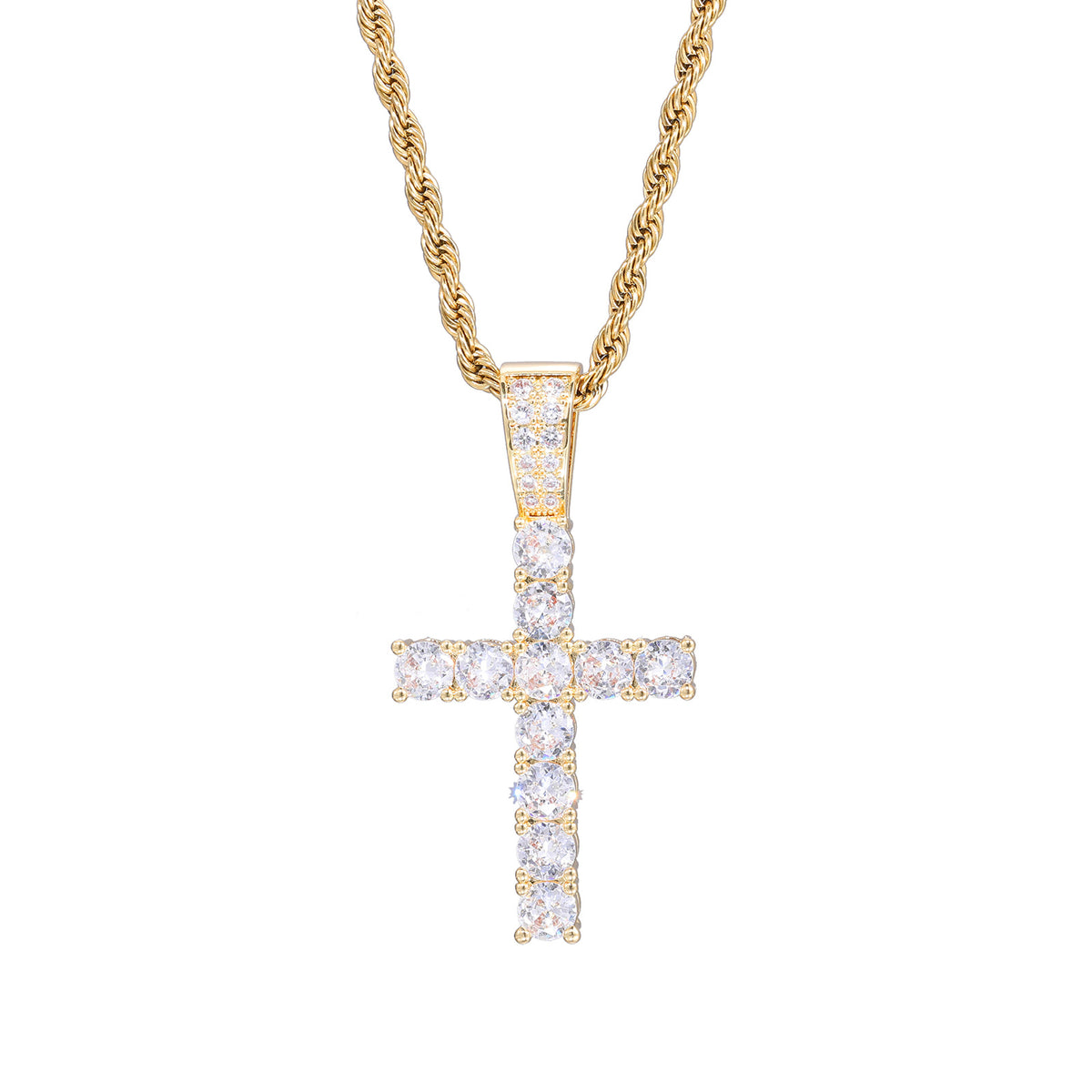 Men’s Cross Pendant Necklace, Zircon Rope Chain Hip Hop Pendant, Geometric Statement Jewelry product image