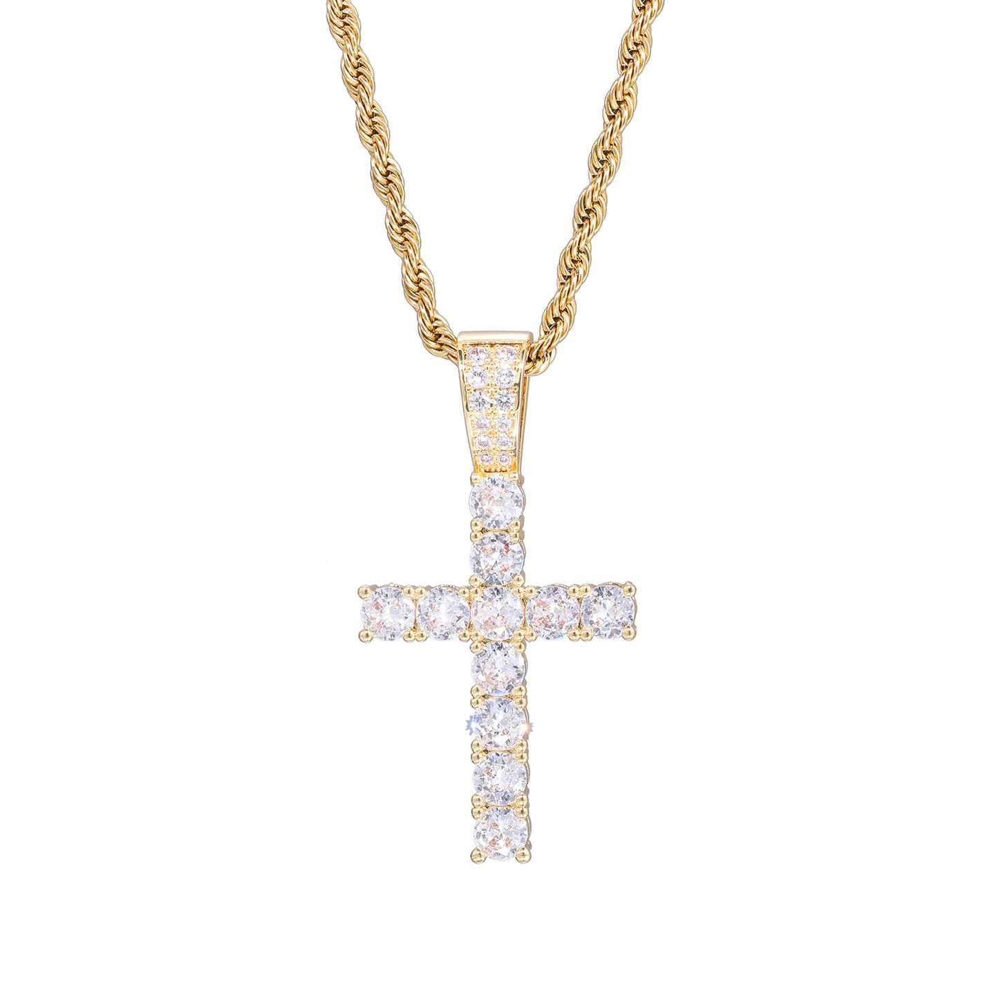 Men’s Cross Pendant Necklace, Zircon Rope Chain Hip Hop Pendant, Geometric Statement Jewelry product image