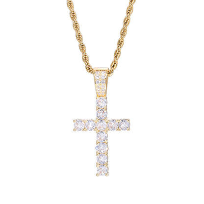 Men’s Cross Pendant Necklace, Zircon Rope Chain Hip Hop Pendant, Geometric Statement Jewelry