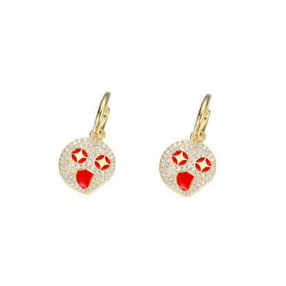 Gold Tone Smiley Face Hoop Earrings with Micro Pave Detail - Unisex Hip Hop Stud Hoop Earrings
