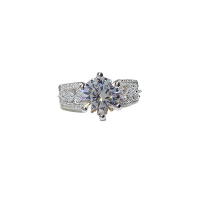 3 Carat Moissanite Ring for Women – Round Solitaire Engagement Ring with Pavé Geometric Band