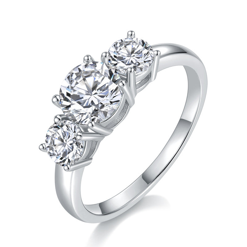 Moissanite Three-Stone Ring for Women, 925 Silver, 6.5mm Round Cut product image