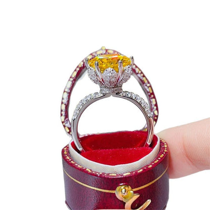 Oval Cut Yellow Moissanite Ring for Women, Pavé Band Engagement Ring, 1 Carat 2 Carat 3 Carat 5 Carat Statement Ring