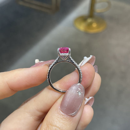 Lab-Created Ruby Oval Ring for Women, 925 Silver Pave Band Ring