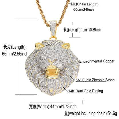 Hip Hop Lion Cubic Zirconia Pendant Necklace for Men and Women