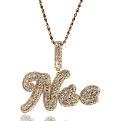 Personalized Bubble Letter Pendant Necklace with Cubic Zirconia Iced Initial Chain for Women