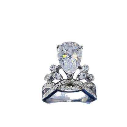5 Carat Pear Cut Moissanite Crown Ring for Women, Halo Engagement Ring