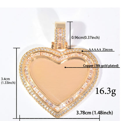 Unisex Iced Heart Photo Pendant Necklace