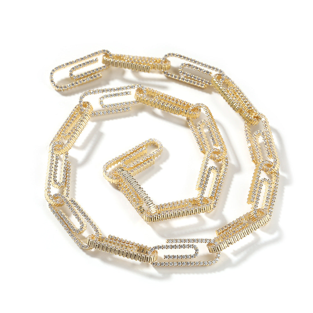 Iced Paperclip Chain Necklace Bracelet Set for Women & Men, Gold Plated or Silver Plated Cubic Zirconia Statement Jewelry product image