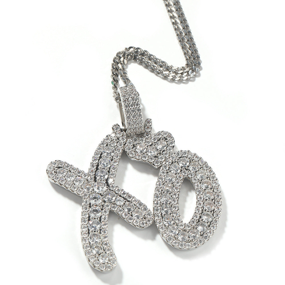 Iced XO Letter Pendant Necklace for Women - Cubic Zirconia Hip Hop Twist Chain in Gold or Silver