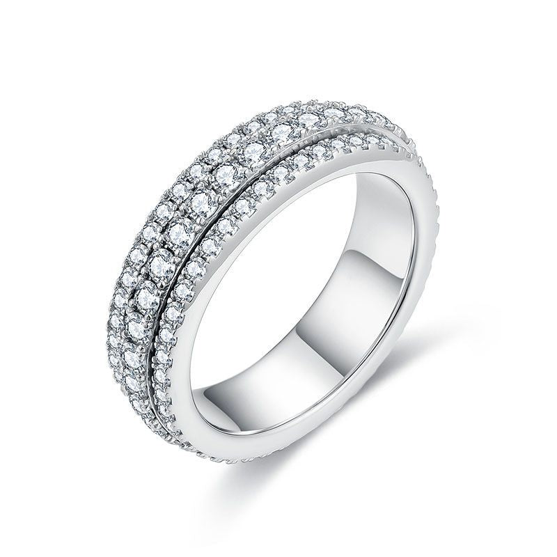 Moissanite Triple-Row Rotating Ring, S925 Silver 18K Gold Plated Unisex Band product image