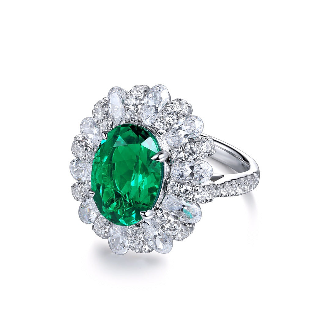 Lab-Grown Emerald Halo Ring for Women, 18K Gold Plated Oval Green Stone Ring product image