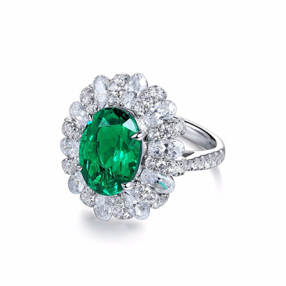 Lab-Grown Emerald Halo Ring for Women, 18K Gold Plated Oval Green Stone Ring