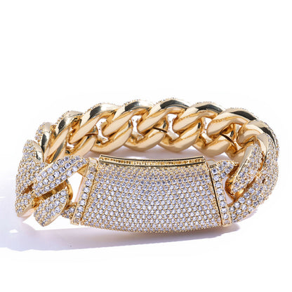 18 mm Wide Iced Cuban Hip Hop Bracelet with Cubic Zirconia on a Copper Base - CHA316