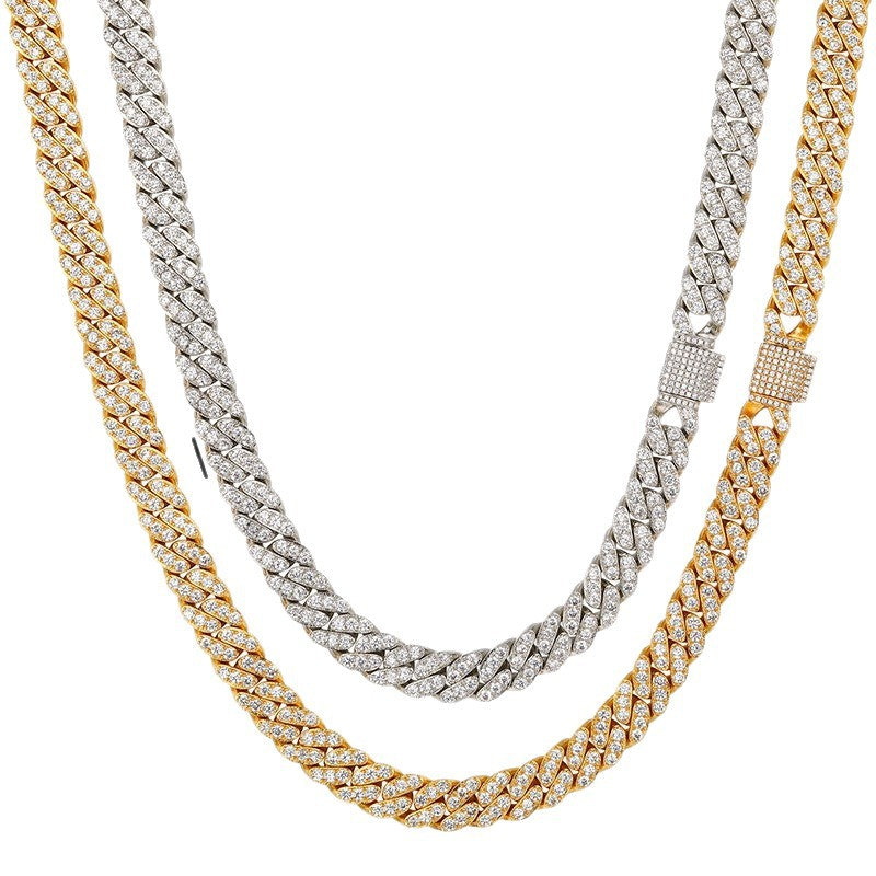 12mm Iced Out Cuban Link Chain Necklace & Bracelet for Women and Men, Geometric Cubic Zirconia Hip Hop Jewelry product image