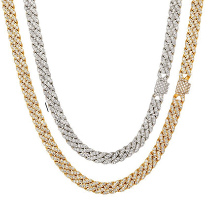 12mm Iced Out Cuban Link Chain Necklace & Bracelet for Women and Men, Geometric Cubic Zirconia Hip Hop Jewelry