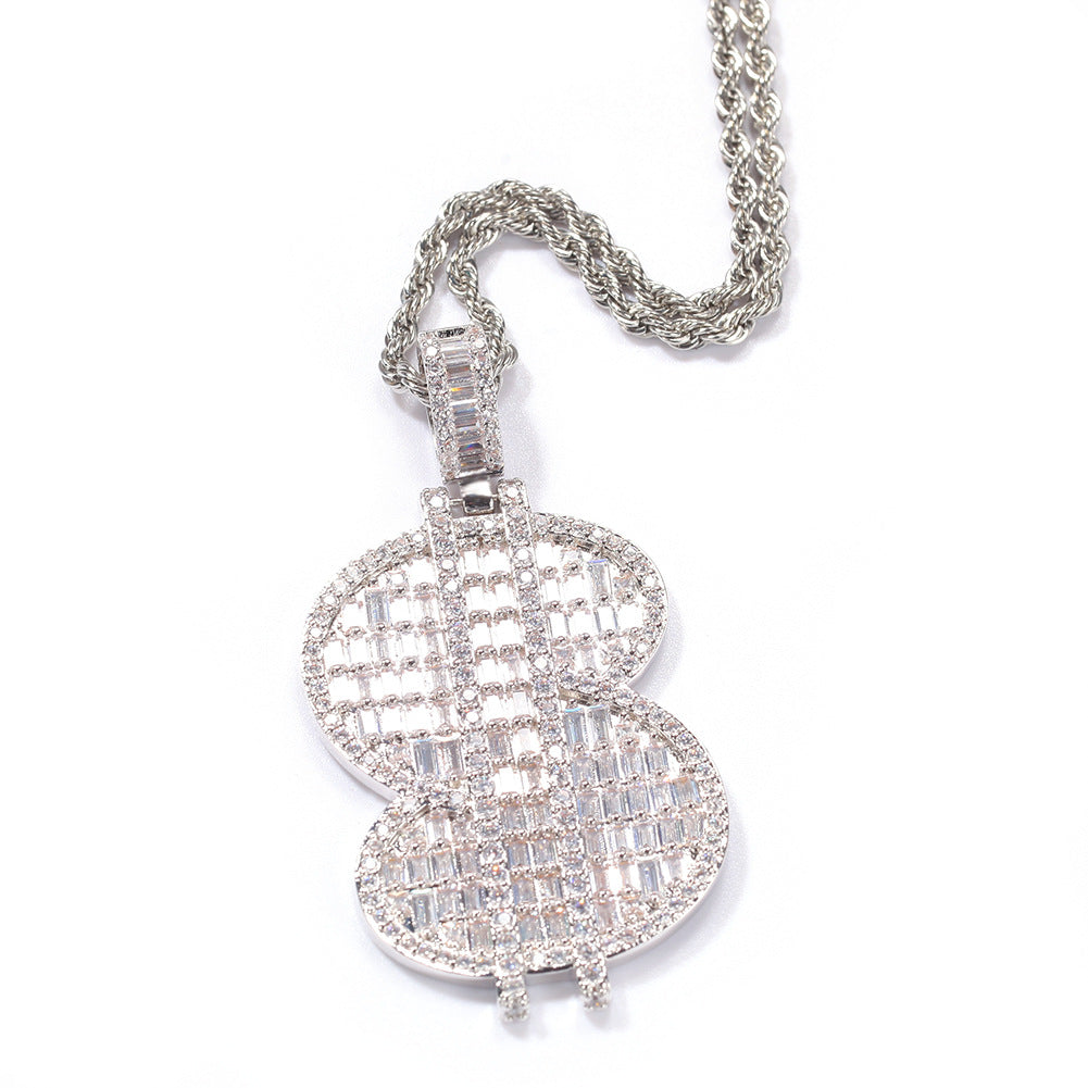 Iced Coin Money Pendant Necklace with Cubic Zirconia Twisted Chain for Men & Women