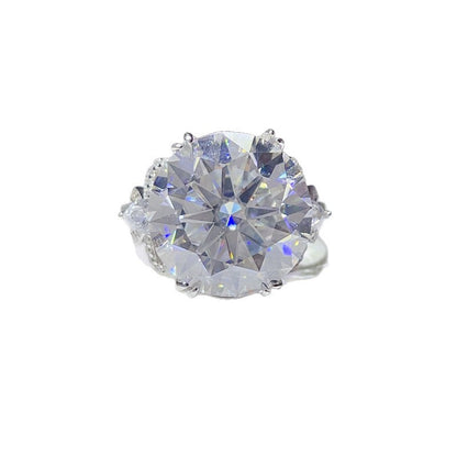 10 Carat Moissanite Round Cut Ring with Side Stone Detail, U Shape Geometric Statement Ring for Women