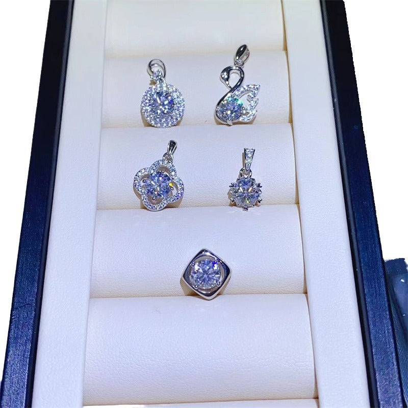 Moissanite Ring & Pendant Collection – U Shape Halo Ring, Swan, Clover and Solitaire Pendant Styles product image