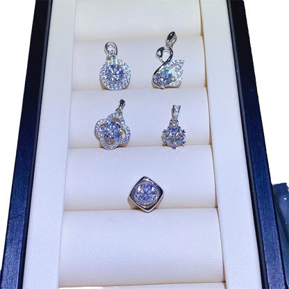 Moissanite Ring & Pendant Collection – U Shape Halo Ring, Swan, Clover and Solitaire Pendant Styles