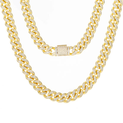 12mm Cubic Zirconia Cuban Link Chain Necklace Bracelet