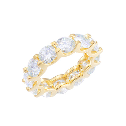 Unisex 925 Silver Moissanite Eternity Ring – Round Geometric Iced Out Statement Band